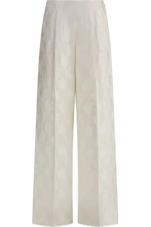 Fendi Broeken, Dames, , S, Wijde broek met bloemenborduursel