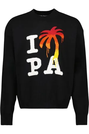 Palm Angels Truien, Heren, Zwart, XL, Wol, Wollen Logo Trui Lange Mouwen