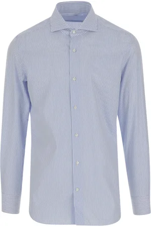 Brian Dales Overhemden, Heren, Blauw, L, Katoen, Gestreept Katoenen Overhemd Lichtblauw