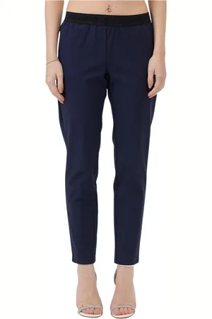 ERMANNO SCERVINO Broeken, Dames, Blauw, M, Katoen, Navy Katoenen Sigarettenbroek met Elastische Taille