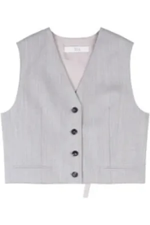 TELA Jassen, Dames, Grijs, M, Wol, Korte Grijze Melange Wollen Vest