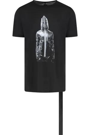 Rick Owens Tops, Heren, Zwart, S, Katoen, Katoenen Crew-Neck T-Shirt met Gekreukt Effect