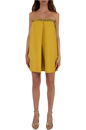 Isabelle Blanche Kleedjes, Dames, Geel, M, Strapless lange jurk met juweeldetail
