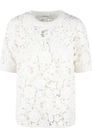 P.A.R.O.S.H. Blouses & Shirts, Dames, Wit, S, Katoen, Bloemen Gehaakte Gebreide Top