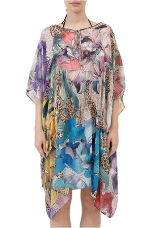 Roberto Cavalli Jassen, Dames, Veelkleurig, ONE Size, Chiffon, Bloemen Chiffon Cape Jas