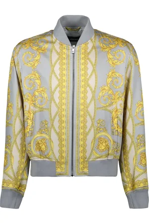 VERSACE Jassen, Heren, Veelkleurig, L, Polyester, Blauwe Goden Coupe Bomberjack