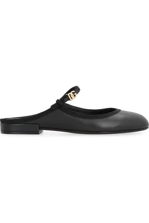Dolce & Gabbana Schoenen, Dames, Zwart, 37 EU, Katoen, Verstelbare leren muiltjes met ronde neus