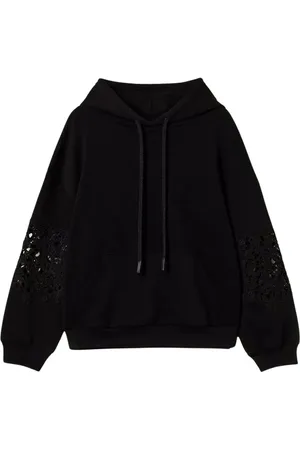 Twin-Set Sweatshirts & Hoodies, Dames, Zwart, XS, Hoodie met Macramé Detail