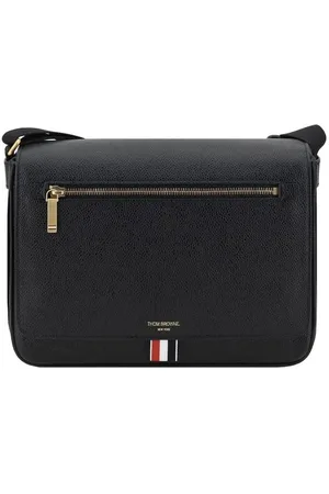 Thom Browne Tassen, Heren, Zwart, ONE Size, Leren schoudertas met monogram
