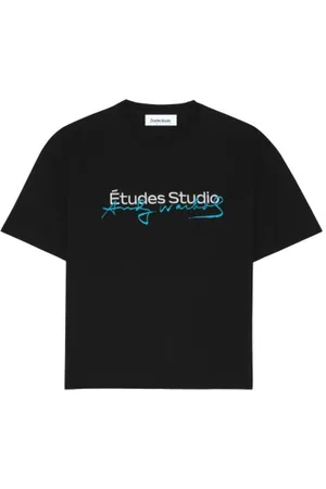 Etudes Tops, Heren, Zwart, XL, Katoen, Zwart Logo Print Oversized T-Shirt