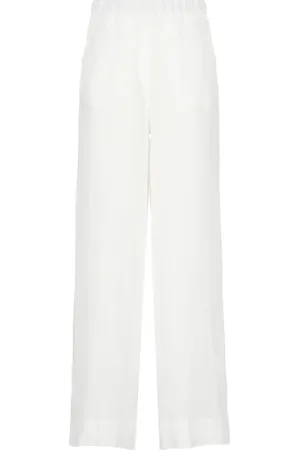 ANTONELLI Broeken, Dames, Wit, S, Linnen, Witte Linnen Broek Elastische Taille Zakken