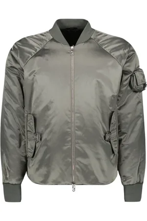 Fendi Jassen, Heren, Grijs, L, Nylon, Geribbelde Kraag Nylon Jas met Metalen Gespen