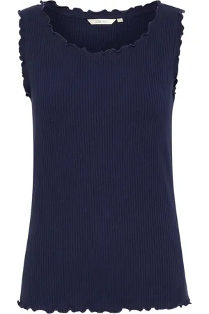 Cream Tops, Dames, Blauw, L, Blauwe Jurk Top met Boothals
