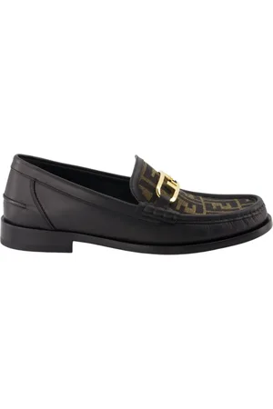 Fendi Schoenen, Heren, Zwart, 40 EU, Leer, Leren Instaploafers met Metalen Detail