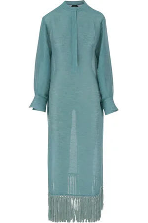 ‎Taller Marmo‎ Kleedjes, Dames, Blauw, XS, Nylon, Aqua Groene Maxi Jurk met Mandarin Kraag