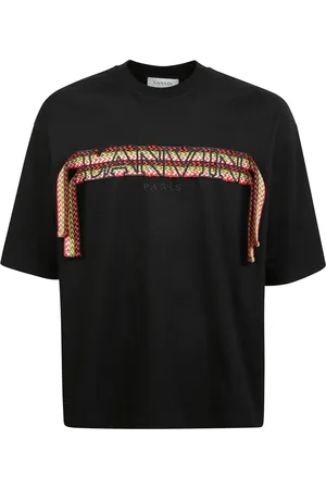 Lanvin Tops, Heren, Zwart, L, Oversized T-shirt met geribbeld kant en geborduurd logo