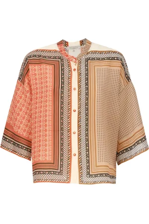 ANTONELLI Blouses & Shirts, Dames, Veelkleurig, XS, Oranje Zijden Shirt met Contrasterend Patroon