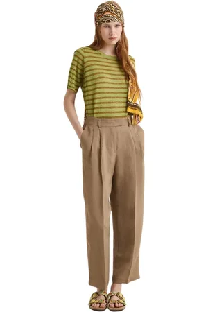 Maliparmi Broeken, Dames, Bruin, 2Xs, Linnen, Bruine Linnen Broek