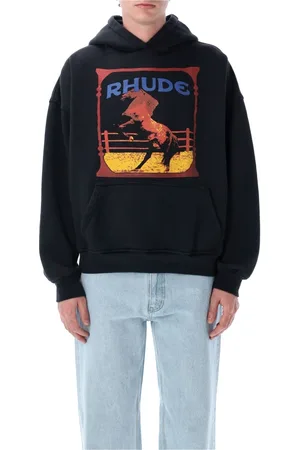 Rhude Sweatshirts & Hoodies, Heren, Zwart, M, Katoen, Vintage Zwarte Gebreide Hoodie Ss 25