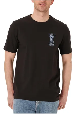Scotch&Soda Tops, Heren, Zwart, M, Denim, Heren Polo & T-shirt met linkerborst artwork