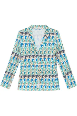 Maliparmi Jassen, Dames, Veelkleurig, S, Geometrische Mimosa Jas in Blauw/Grijs/Mint