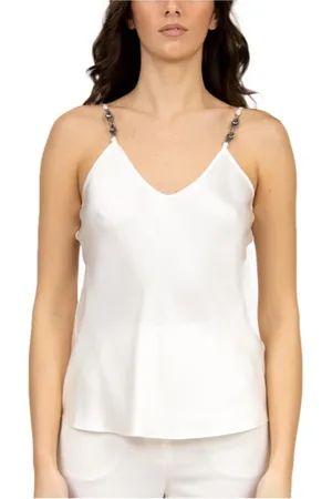 Max Mara Tops, Dames, Wit, XS, Satijn, Witte Satijnen Mouwloze Top met V-hals