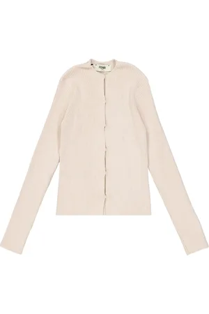 Fendi Truien, Dames, , S, Katoen, Geribbelde Cardigan met Ronde Hals