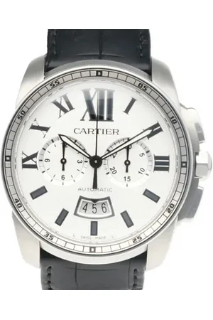 Cartier Pre-owned, Heren, Wit, ONE Size, Leer, Pre-owned Stainless Steel watches