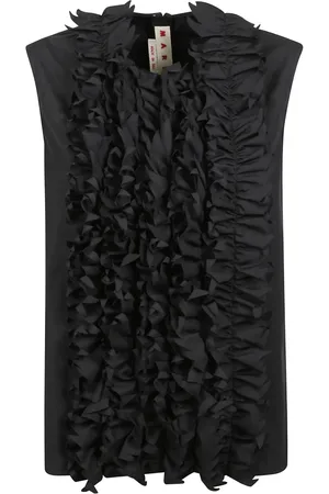 Marni Tops, Dames, Zwart, M, Katoen, Mouwloze katoenen overhemd met ruches