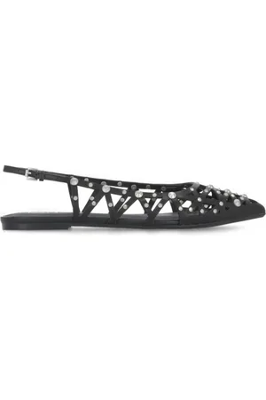Ash Schoenen, Dames, Zwart, 41 EU, Studded Zwarte Leren Platte Schoenen