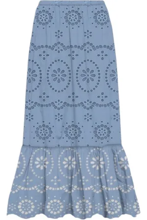 MC2 SAINT BARTH Rokken, Dames, Blauw, S, Katoen, Enkellange Ruche Rok in Sangallo