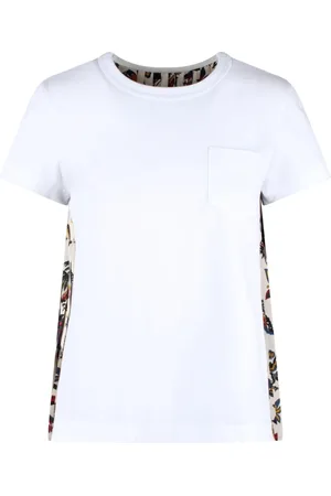 SACAI Tops, Dames, Wit, L, Katoen, Auto Race Print T-shirt
