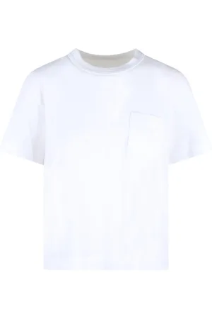 SACAI Tops, Dames, Wit, M, Katoen, Satijnen Katoenen Jersey T-Shirt met Gerimpeld Inzetstuk