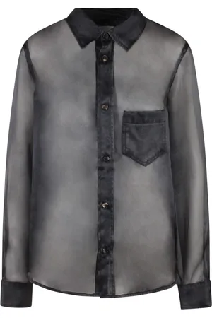 haikure Blouses & Shirts, Dames, Zwart, M, Denim, Denim Print Zijden Overhemd