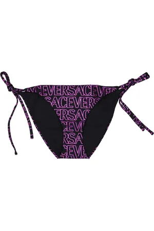 VERSACE Badkleding, Dames, Paars, L, Nylon, Monogram Bikini Broekjes met Strikkoorden