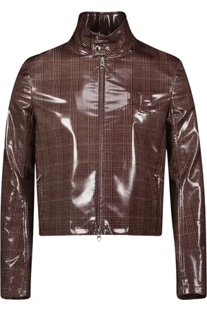 Courrèges Jassen, Heren, Bruin, S, Leer, Vinyl Geruite Iconische Jas Bruin
