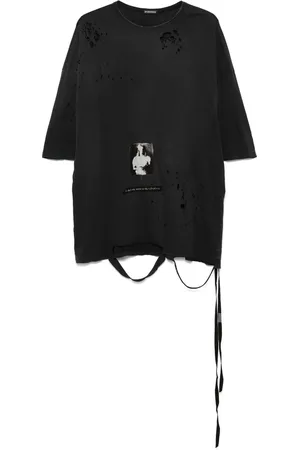ANN DEMEULEMEESTER Tops, Heren, Zwart, L, Zwart Versleten Drop Schouder Lange Mouw