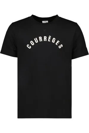 Courrèges Tops, Heren, Zwart, L, Katoen, Bedrukt Logo Katoenen T-shirt