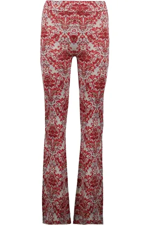Paco rabanne Broeken, Dames, Rood, S, Polyester, Rode Gedrukte Slim Broek Lente-Zomer 2025