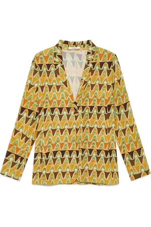 Maliparmi Jassen, Dames, Veelkleurig, S, Geometrische Mimosa Jas in Geel/Groen/Bruin