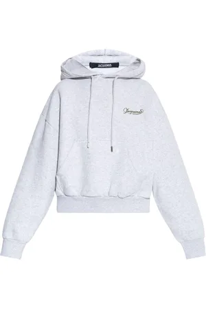 Jacquemus Sweatshirts & Hoodies, Dames, Grijs, M, Katoen, Grijze Cropped Hoodie Dames Sweatshirt