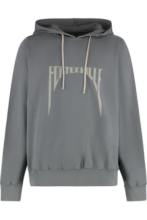Rick Owens Sweatshirts & Hoodies, Heren, Grijs, XS, Katoen, Katoenen Hoodie met Ribboorden