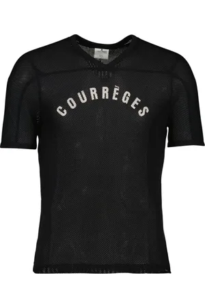 Courrèges Tops, Heren, Zwart, S, Mesh Baseball T-shirt Logo Print