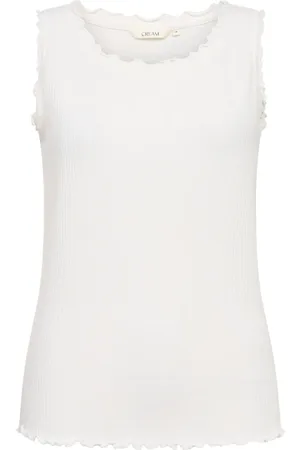 Cream Tops, Dames, Wit, XL, Witte Boothals Top met Gekrulde Randen