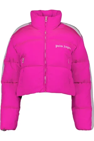 Palm Angels Jassen, Dames, Roze, S, Nylon, Korte Track Jas met Rits