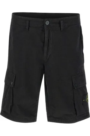 Stone Island Korte broeken, Heren, Zwart, W36, Katoen, Zwarte Katoenen Cargo Shorts