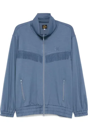 Pins & Needles Sweatshirts & Hoodies, Heren, Blauw, L, Blauwe Rits-Front Geborduurde Buitenkleding