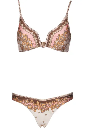 ZIMMERMANN Badkleding, Dames, Bruin, L, Tweed, Allover Print Tweedelig Badpak