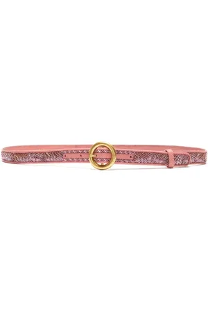 Maliparmi Accessoires, Dames, Roze, 90 CM, Leer, Rood Sunrise Borduurwerk Schapenvacht Riem
