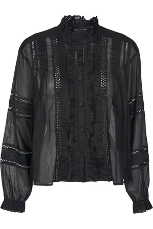 Isabel Marant Blouses & Shirts, Dames, Zwart, S, Katoen, Zwarte Katoenen Voile Ruche Blouse